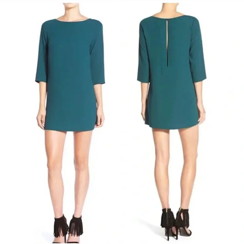 Women's S NWT Leith Shift Mini Dress Green Bateau Neckline Keyhole Back